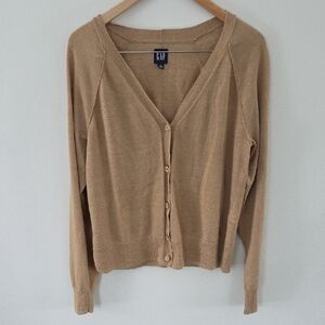 GAP Women's Linen Camel V-neck Cardigan